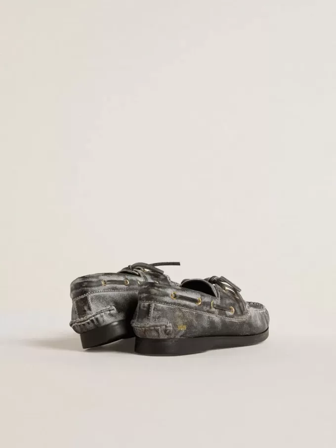Mocasines Cruise Teen en piel negra con efecto desgastado