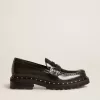 Mocasines gruesos para mujer en piel negra con tachuelas