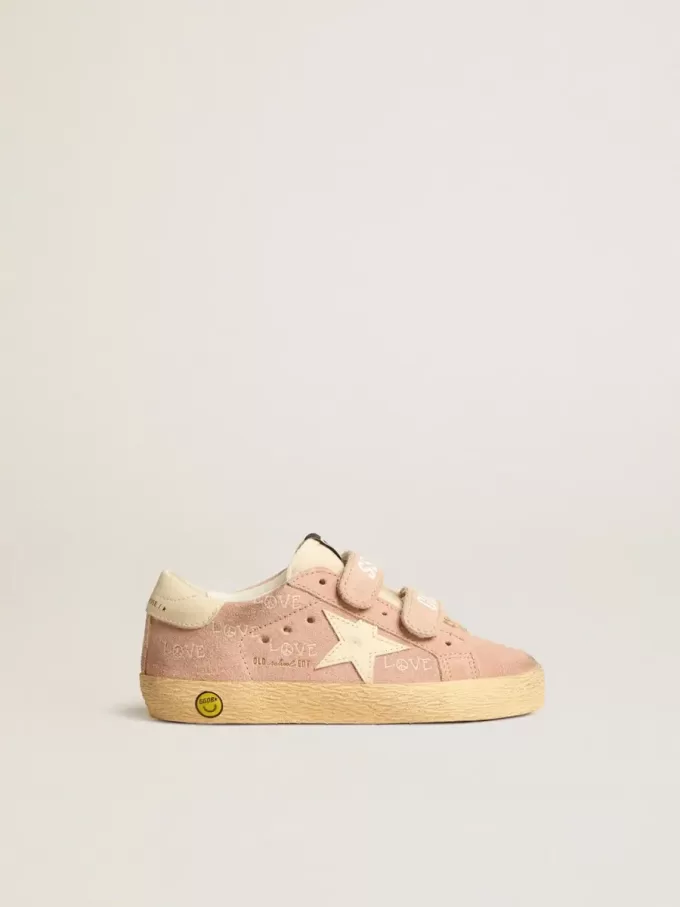 Old School Junior en ante rosa con estrella y lengüeta en el talón de piel color crema Old School Junior en ante rosa con estrella y lengüeta en el talón de piel color crema