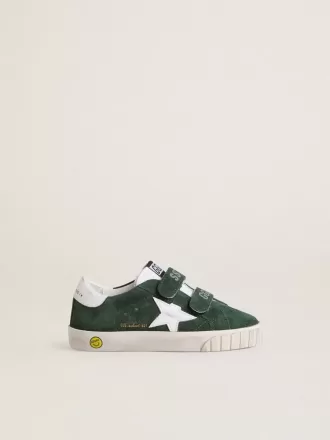 Old School Junior en ante verde con estrella y lengüeta en el talón de cuero blanco