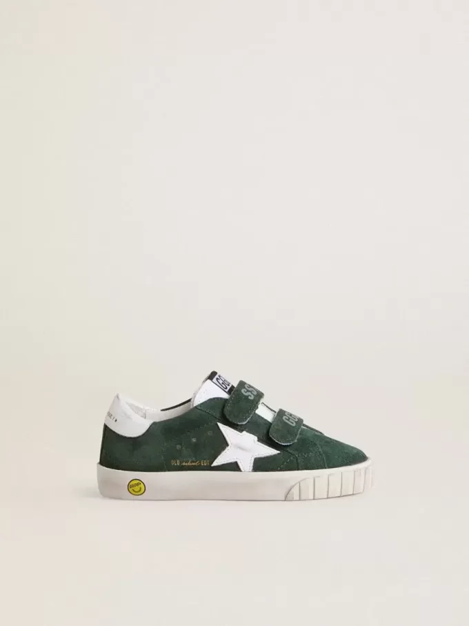 Old School Junior en ante verde con estrella y lengüeta en el talón de cuero blanco