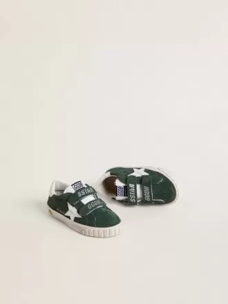 Old School Junior en ante verde con estrella y lengüeta en el talón de cuero blanco