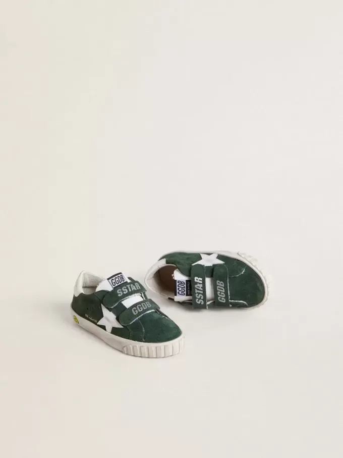 Old School Junior en ante verde con estrella y lengüeta en el talón de cuero blanco