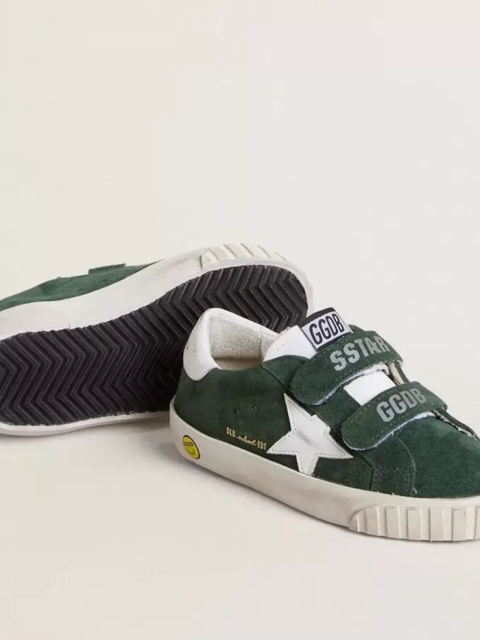 Old School Junior en ante verde con estrella y lengüeta en el talón de cuero blanco