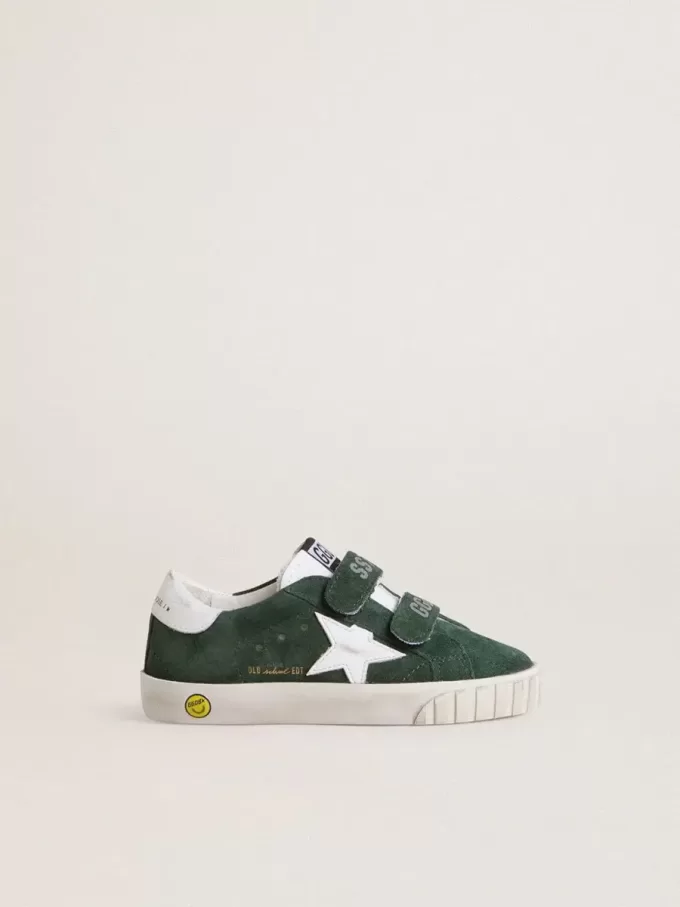 Old School Young en ante verde con estrella y lengüeta en el talón de cuero blanco Old School Young en ante verde con estrella y lengüeta en el talón de cuero blanco
