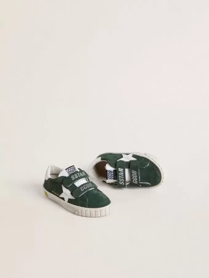 Old School Young en ante verde con estrella y lengüeta en el talón de cuero blanco Old School Young en ante verde con estrella y lengüeta en el talón de cuero blanco