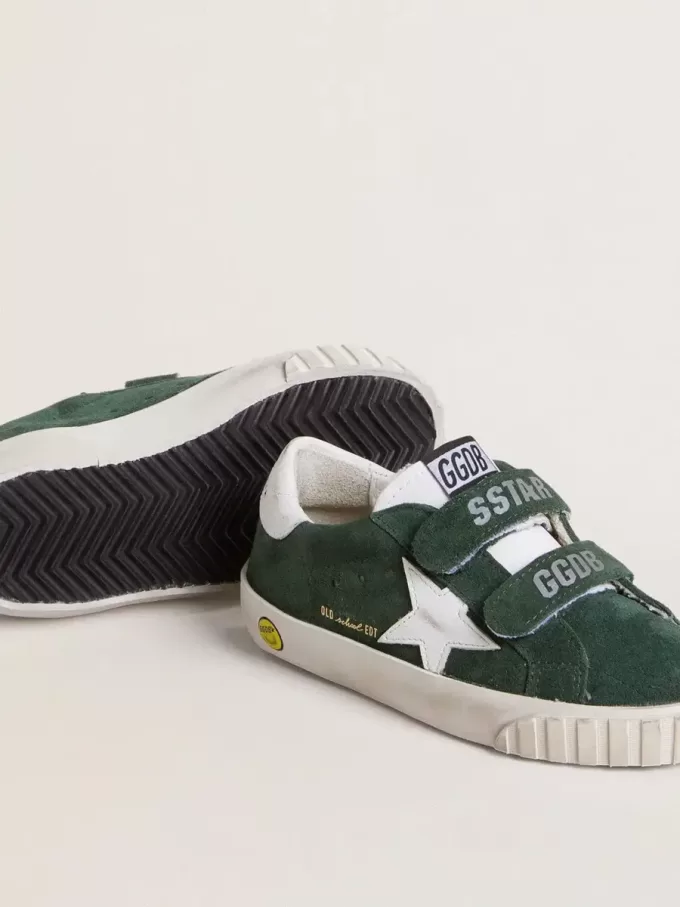 Old School Young en ante verde con estrella y lengüeta en el talón de cuero blanco Old School Young en ante verde con estrella y lengüeta en el talón de cuero blanco