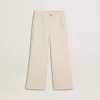 Pantalones anchos de canalé color crema con bordados para niña Pantalones anchos de canalé color crema con bordados para niña