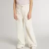 Pantalones anchos de canalé color crema con bordados para niña Pantalones anchos de canalé color crema con bordados para niña