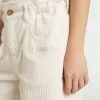 Pantalones anchos de canalé color crema con bordados para niña Pantalones anchos de canalé color crema con bordados para niña