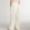 Pantalones anchos de canalé color crema con bordados para niña Pantalones anchos de canalé color crema con bordados para niña