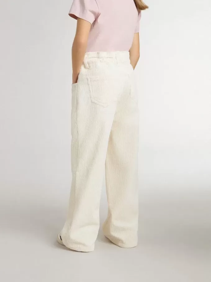Pantalones anchos de canalé color crema con bordados para niña Pantalones anchos de canalé color crema con bordados para niña