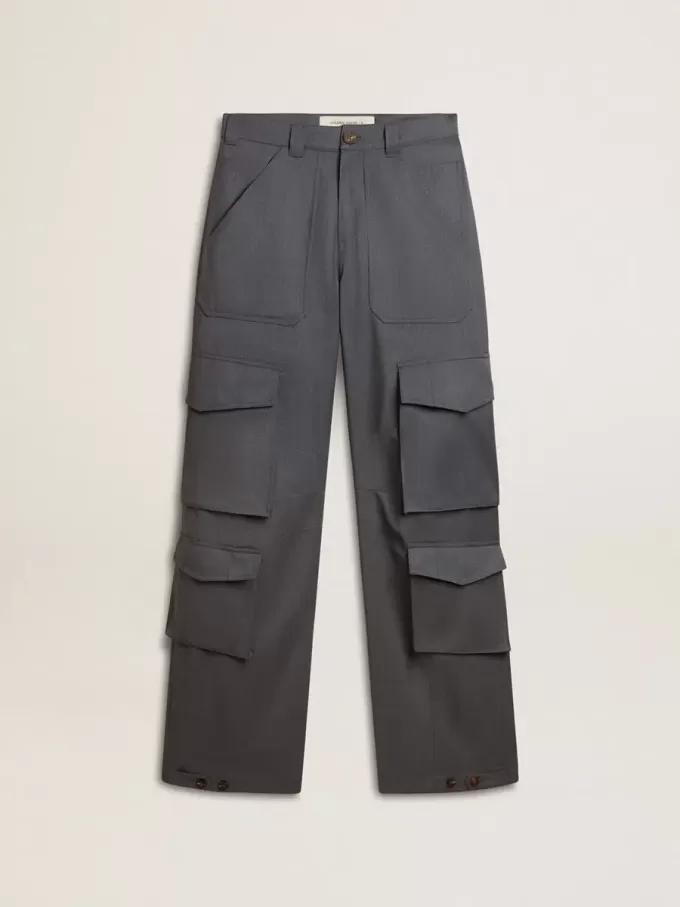 Pantalones cargo de mujer en lana azul celeste Pantalones cargo de mujer en lana azul celeste