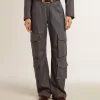 Pantalones cargo de mujer en lana azul celeste Pantalones cargo de mujer en lana azul celeste