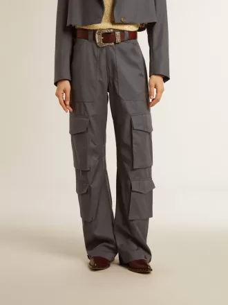 Pantalones cargo de mujer en lana azul celeste