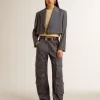Pantalones cargo de mujer en lana azul celeste Pantalones cargo de mujer en lana azul celeste
