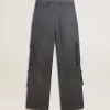 Pantalones cargo de mujer en lana azul celeste Pantalones cargo de mujer en lana azul celeste