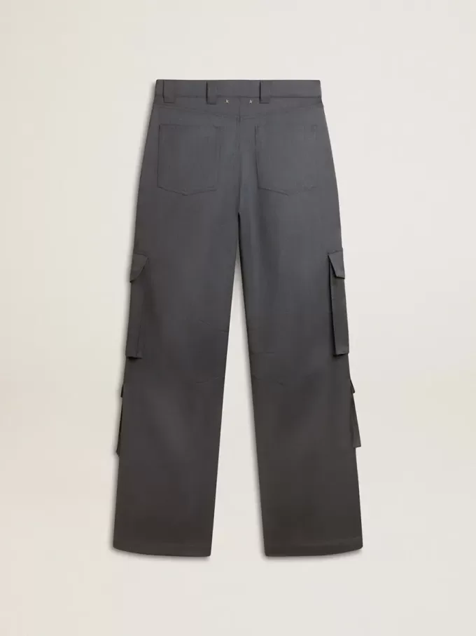 Pantalones cargo de mujer en lana azul celeste Pantalones cargo de mujer en lana azul celeste