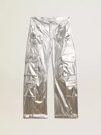 Pantalones cargo para hombre en tejido técnico plateado