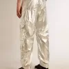 Pantalones cargo para hombre en tejido técnico plateado