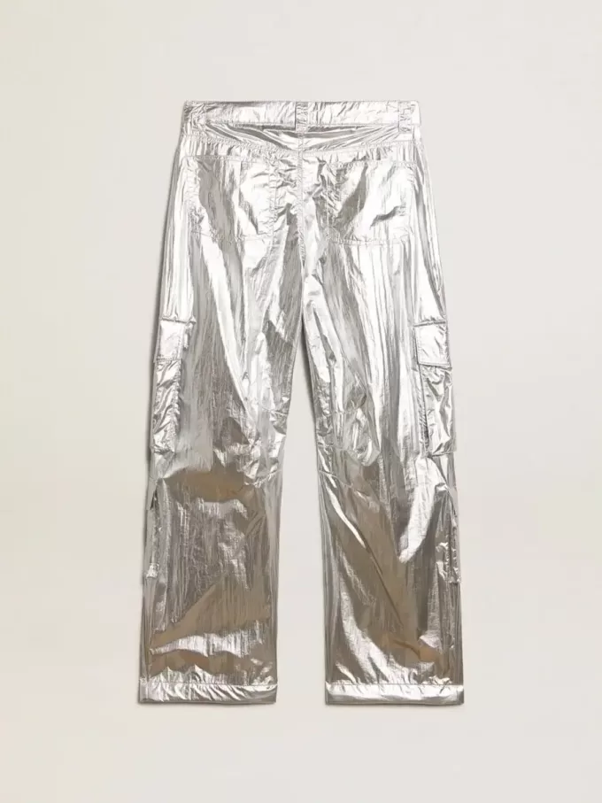 Pantalones cargo para hombre en tejido técnico plateado