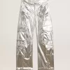 Pantalones cargo para mujer en tejido técnico plateado Pantalones cargo para mujer en tejido técnico plateado
