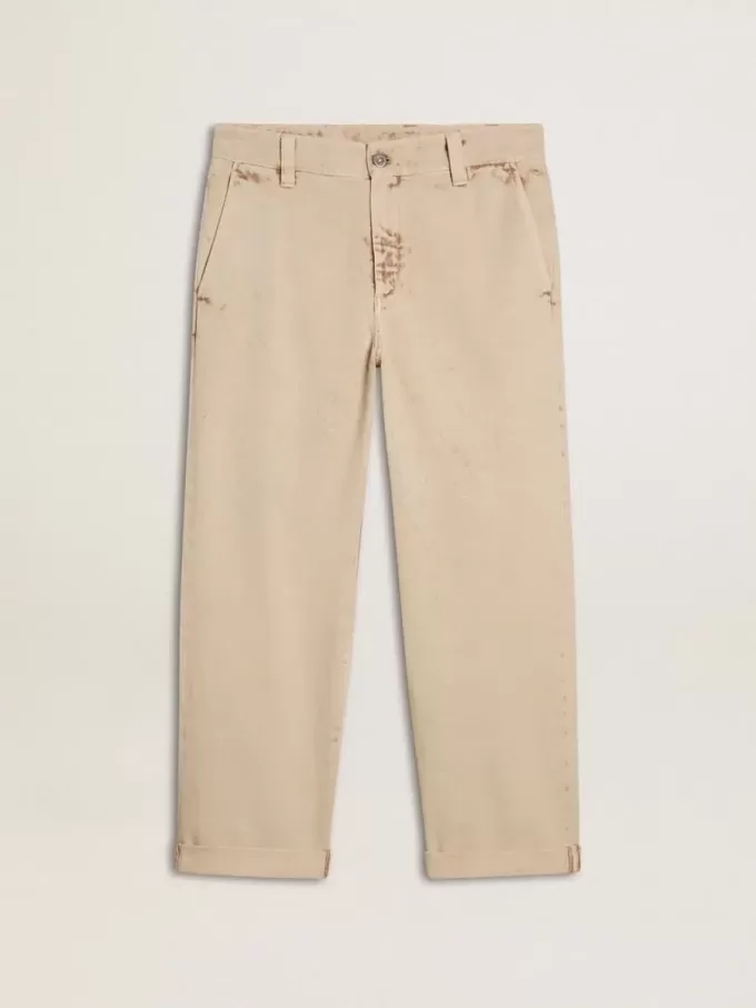 Pantalones chinos beige para hombre con acabado desgastado Pantalones chinos beige para hombre con acabado desgastado