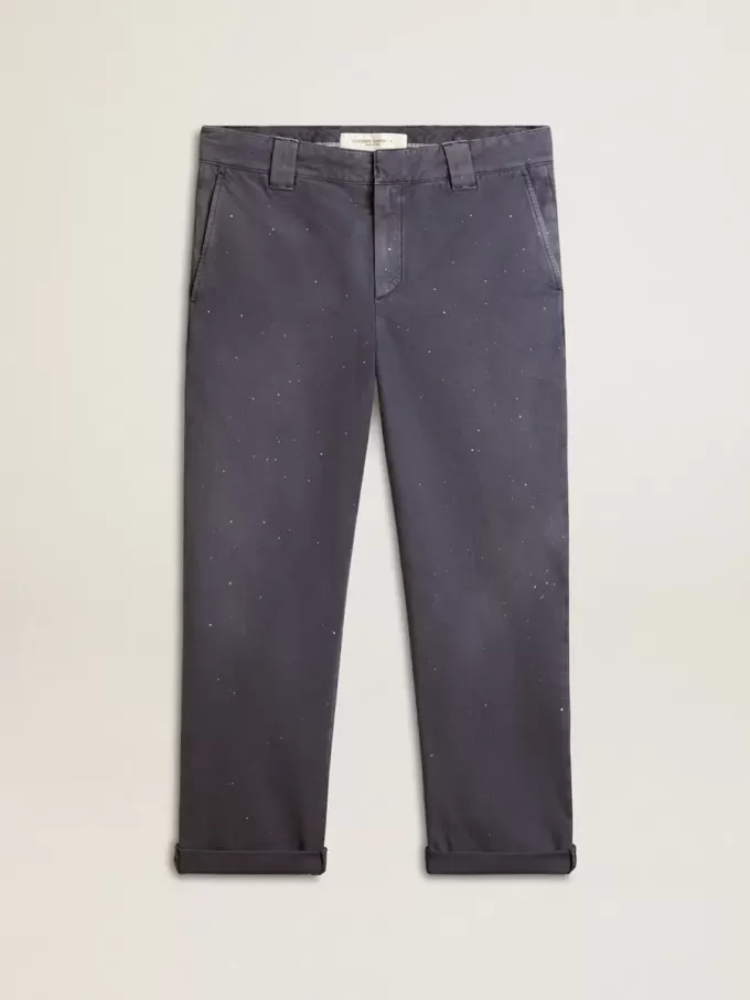 Pantalones chinos de hombre en azul con efecto desgastado Pantalones chinos de hombre en azul con efecto desgastado