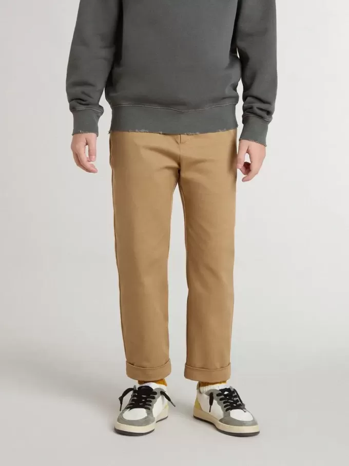 Pantalones chinos para niño en algodón color tabaco Pantalones chinos para niño en algodón color tabaco