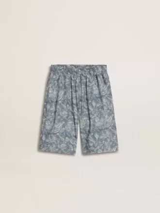 Pantalones cortos azules para niño con estampado blanco