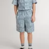 Pantalones cortos azules para niño con estampado blanco Pantalones cortos azules para niño con estampado blanco