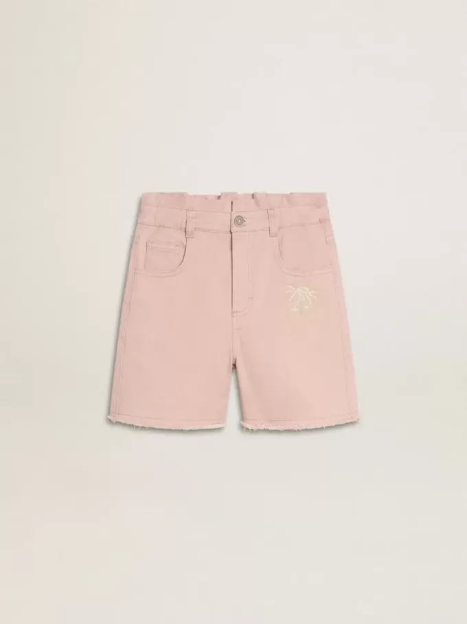Pantalones cortos de algodón rosa con bordados para niña Pantalones cortos de algodón rosa con bordados para niña