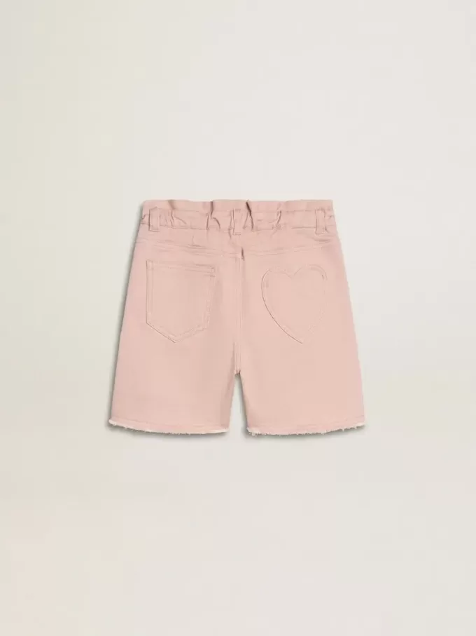 Pantalones cortos de algodón rosa con bordados para niña Pantalones cortos de algodón rosa con bordados para niña