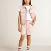 Pantalones cortos de algodón rosa con bordados para niña Pantalones cortos de algodón rosa con bordados para niña