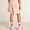 Pantalones cortos de algodón rosa con bordados para niña Pantalones cortos de algodón rosa con bordados para niña
