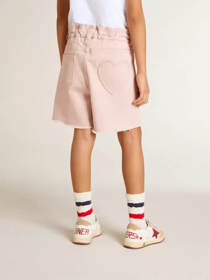 Pantalones cortos de algodón rosa con bordados para niña Pantalones cortos de algodón rosa con bordados para niña