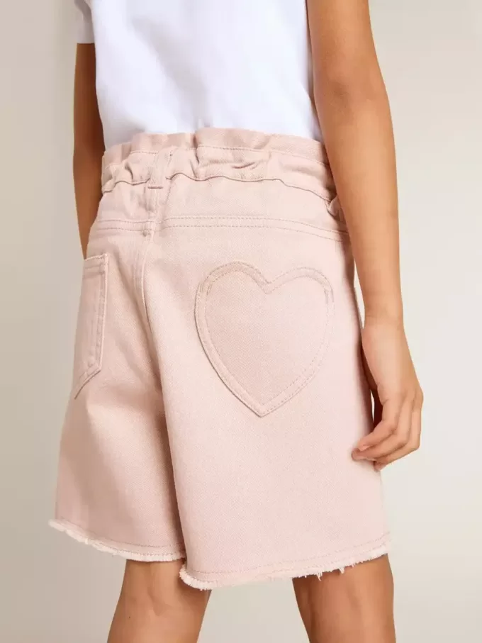 Pantalones cortos de algodón rosa con bordados para niña Pantalones cortos de algodón rosa con bordados para niña