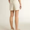Pantalones cortos de mujer de mezcla de lana a rayas blancas y grises Pantalones cortos de mujer de mezcla de lana a rayas blancas y grises