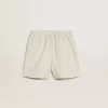 Pantalones cortos de mujer de mezcla de lana a rayas blancas y grises Pantalones cortos de mujer de mezcla de lana a rayas blancas y grises