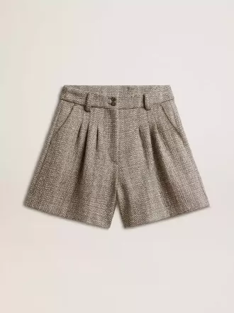 Pantalones cortos de mujer en color marrón crudo de lana en espiga
