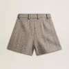 Pantalones cortos de mujer en color marrón crudo de lana en espiga Pantalones cortos de mujer en color marrón crudo de lana en espiga