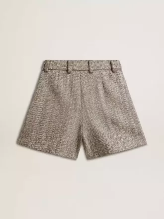 Pantalones cortos de mujer en color marrón crudo de lana en espiga