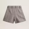 Pantalones cortos de mujer en color marrón crudo de lana en espiga Pantalones cortos de mujer en color marrón crudo de lana en espiga