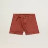 Pantalones cortos de mujer en denim rojo ladrillo con bordado Golden Mediterraneo