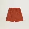 Pantalones cortos de mujer en jacquard rojo ladrillo con estampado floral marino