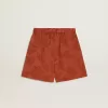 Pantalones cortos de mujer en jacquard rojo ladrillo con estampado floral marino