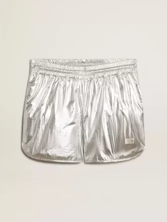 Pantalones cortos de running para hombre en tejido plateado