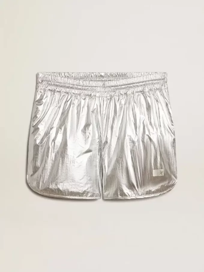 Pantalones cortos de running para hombre en tejido plateado Pantalones cortos de running para hombre en tejido plateado