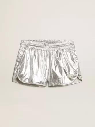 Pantalones cortos de running para mujer en tejido plateado