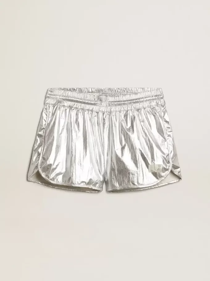 Pantalones cortos de running para mujer en tejido plateado Pantalones cortos de running para mujer en tejido plateado